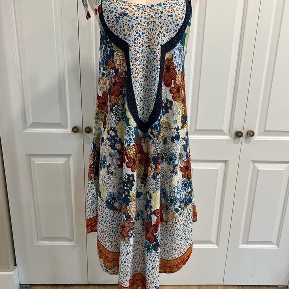Seven Islands Rayon 1/4 Circle Multi Pattern Summer Dress With Shoulder Ties - Picture 8 of 12